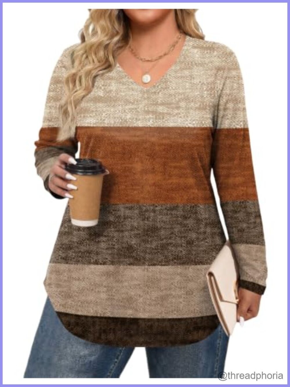 Women's Plus Size Long Sleeve V-Neck Tunic Top Floral Blouse